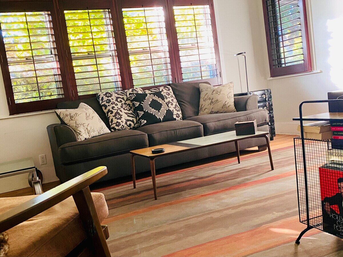 De Longpre living room with plantation shutters